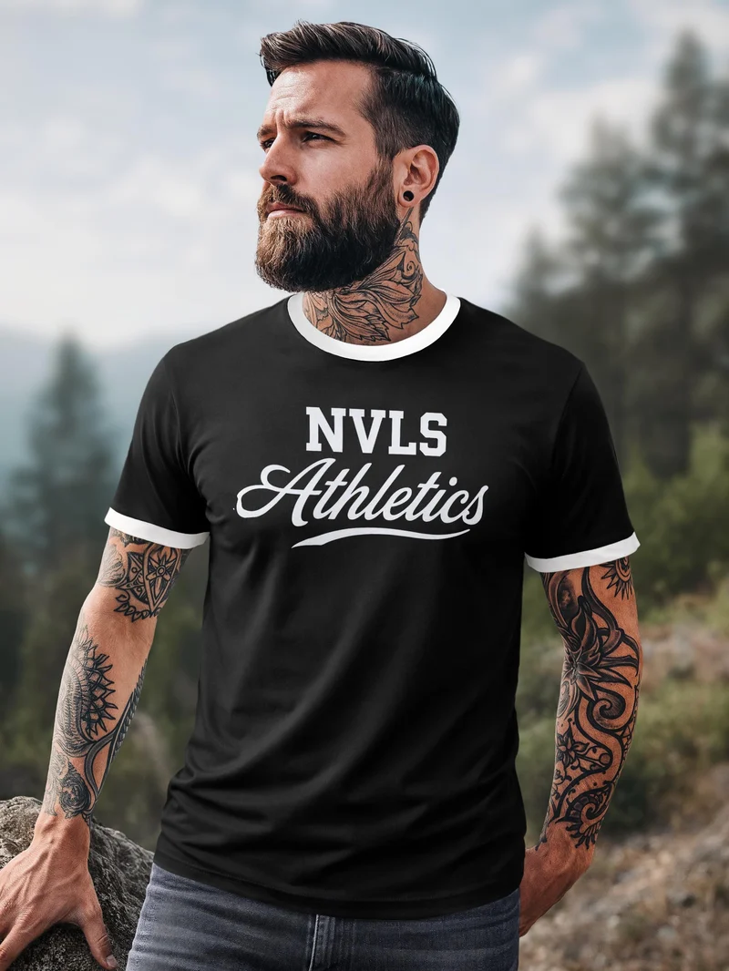 Herren T-Shirt Retro Kontrastbund - NVLSAthletics - Printshirt im Vintage-Look