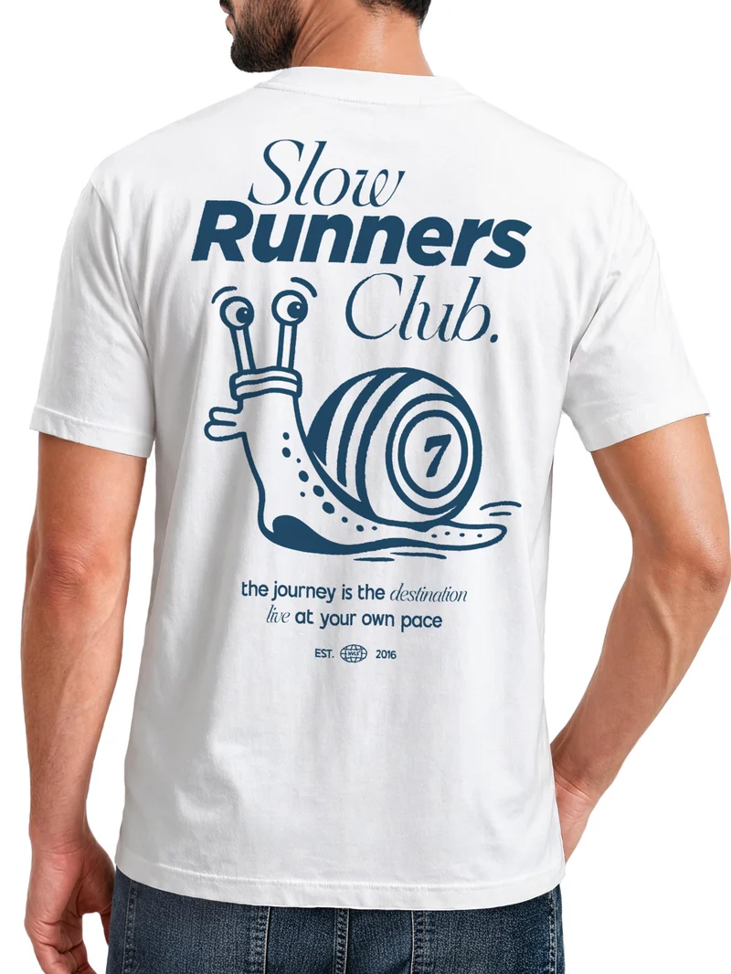 Herren T-Shirt Backprint - Slow Runners Club - Baumwollshirt Männer Fashion Streetstyle Slim Fit