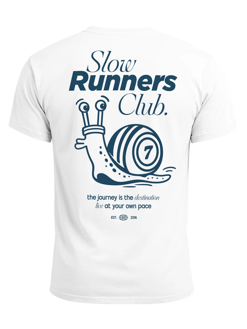 Herren T-Shirt Backprint - Slow Runners Club - Baumwollshirt Männer Fashion Streetstyle Slim Fit