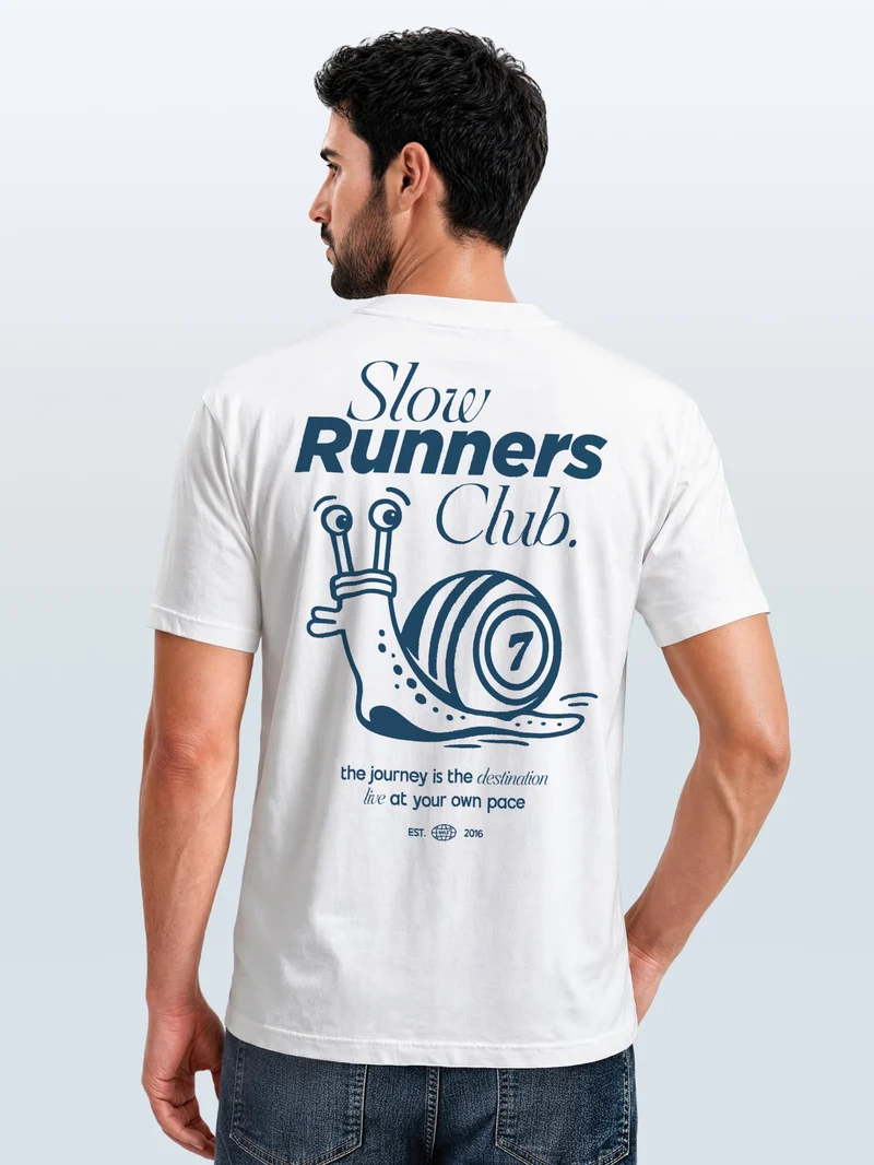 Herren T-Shirt Backprint - Slow Runners Club - Baumwollshirt Männer Fashion Streetstyle Slim Fit