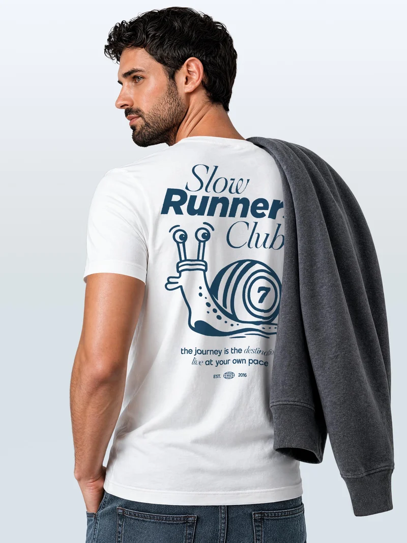 Herren T-Shirt Backprint - Slow Runners Club - Baumwollshirt Männer Fashion Streetstyle Slim Fit