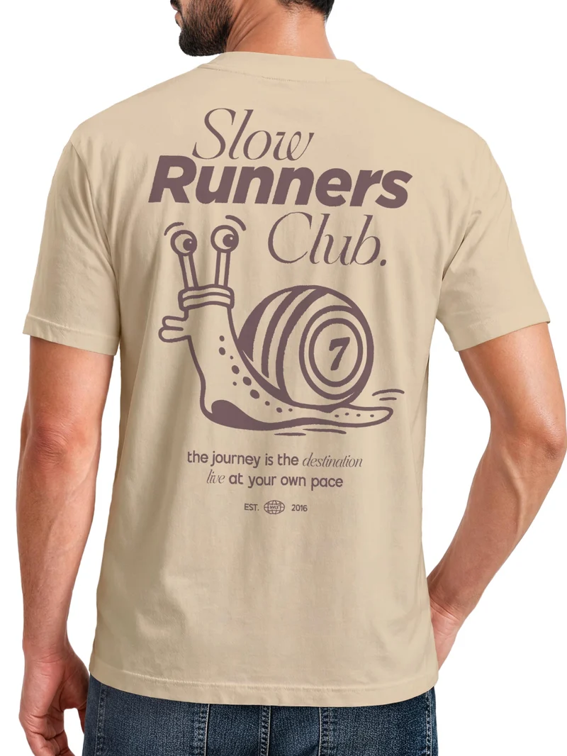 Herren T-Shirt Backprint - Slow Runners Club - Baumwollshirt Männer Fashion Streetstyle Slim Fit