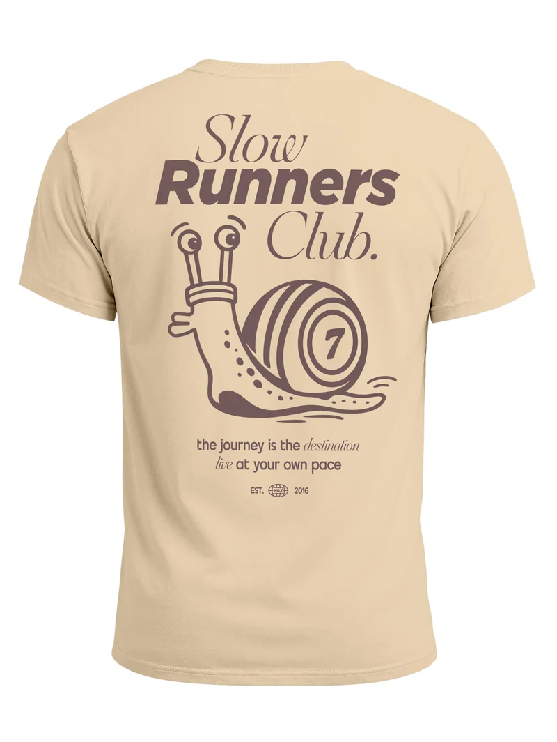 Herren T-Shirt Backprint - Slow Runners Club - Baumwollshirt Männer Fashion Streetstyle Slim Fit