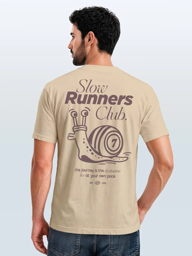 Herren T-Shirt Backprint - Slow Runners Club - Baumwollshirt Männer Fashion Streetstyle Slim Fit