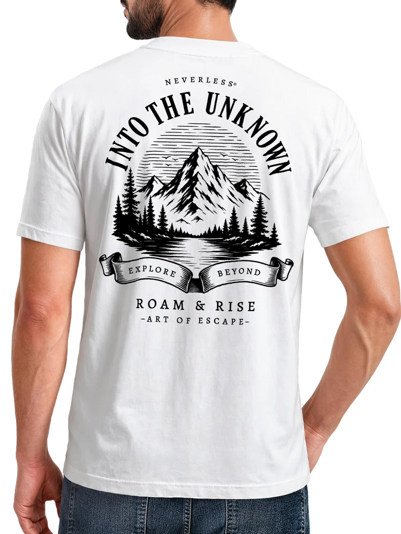 Herren T-Shirt Backprint - Into the Unknown - Baumwollshirt Männer Fashion Streetstyle Slim Fit