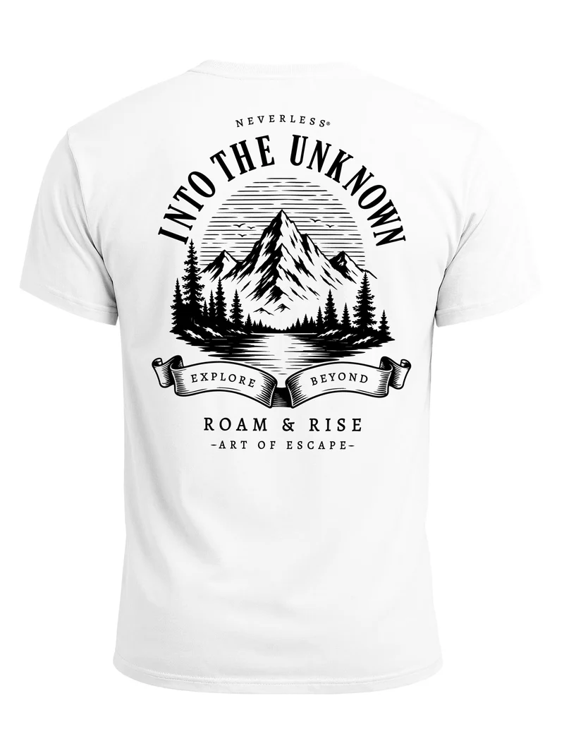 Herren T-Shirt Backprint - Into the Unknown - Baumwollshirt Männer Fashion Streetstyle Slim Fit