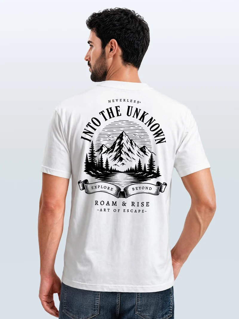 Herren T-Shirt Backprint - Into the Unknown - Baumwollshirt Männer Fashion Streetstyle Slim Fit