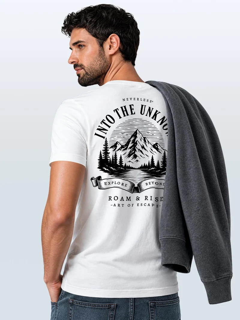 Herren T-Shirt Backprint - Into the Unknown - Baumwollshirt Männer Fashion Streetstyle Slim Fit
