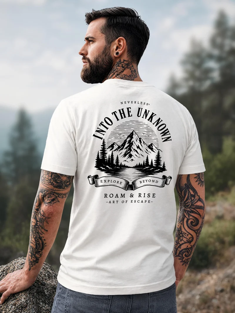 Herren T-Shirt Backprint - Into the Unknown - Baumwollshirt Männer Fashion Streetstyle Slim Fit