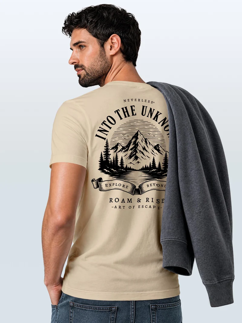 Herren T-Shirt Backprint - Into the Unknown - Baumwollshirt Männer Fashion Streetstyle Slim Fit