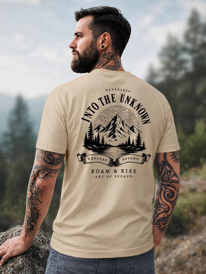Herren T-Shirt Backprint - Into the Unknown - Baumwollshirt Männer Fashion Streetstyle Slim Fit
