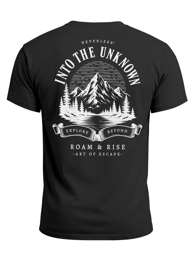Herren T-Shirt Backprint - Into the Unknown - Baumwollshirt Männer Fashion Streetstyle Slim Fit