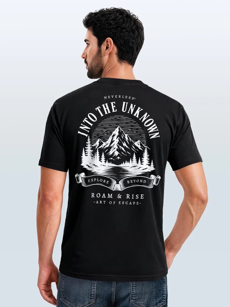 Herren T-Shirt Backprint - Into the Unknown - Baumwollshirt Männer Fashion Streetstyle Slim Fit