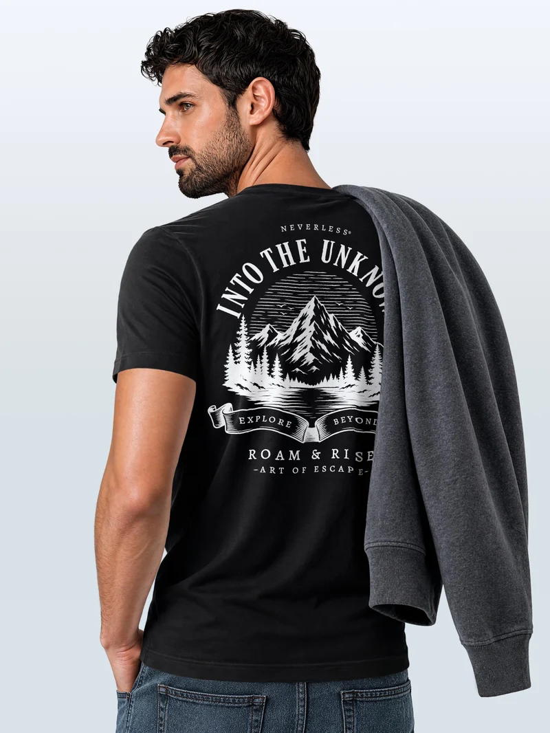 Herren T-Shirt Backprint - Into the Unknown - Baumwollshirt Männer Fashion Streetstyle Slim Fit