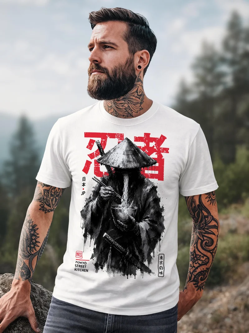 Herren T-Shirt Frontprint - Rōnin - Baumwollshirt Männer Fashion Streetstyle Slim Fit