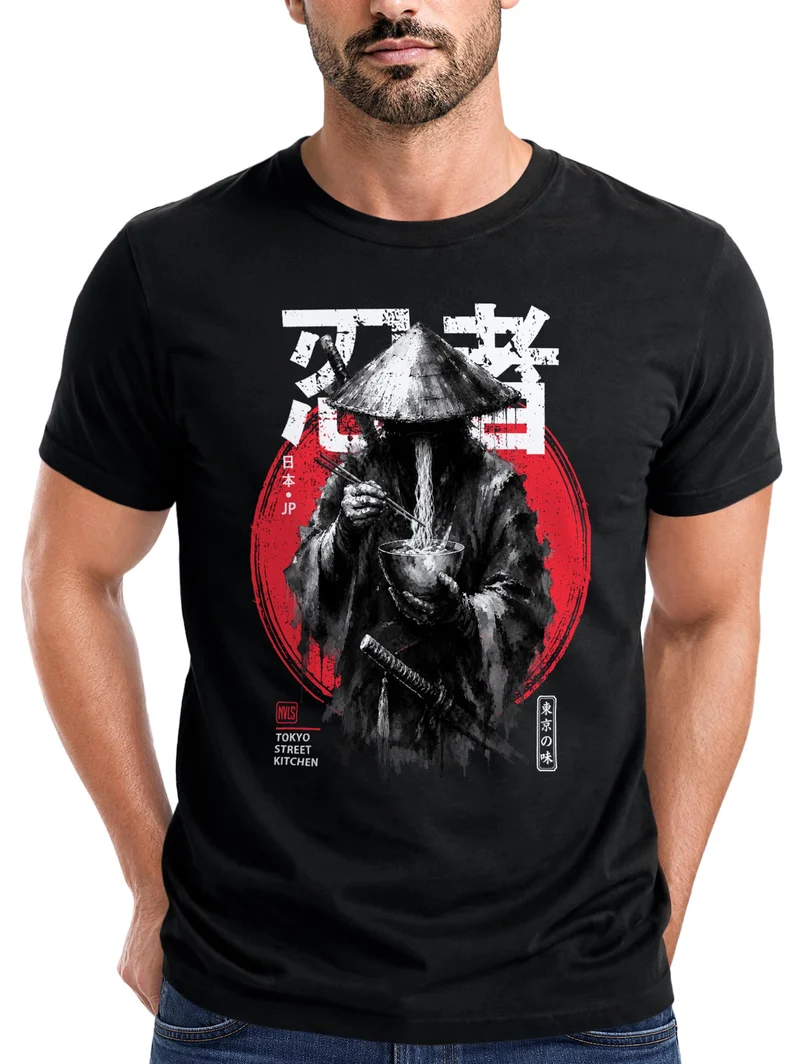 Herren T-Shirt Frontprint - Rōnin - Baumwollshirt Männer Fashion Streetstyle Slim Fit
