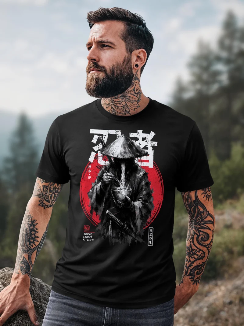 Herren T-Shirt Frontprint - Rōnin - Baumwollshirt Männer Fashion Streetstyle Slim Fit