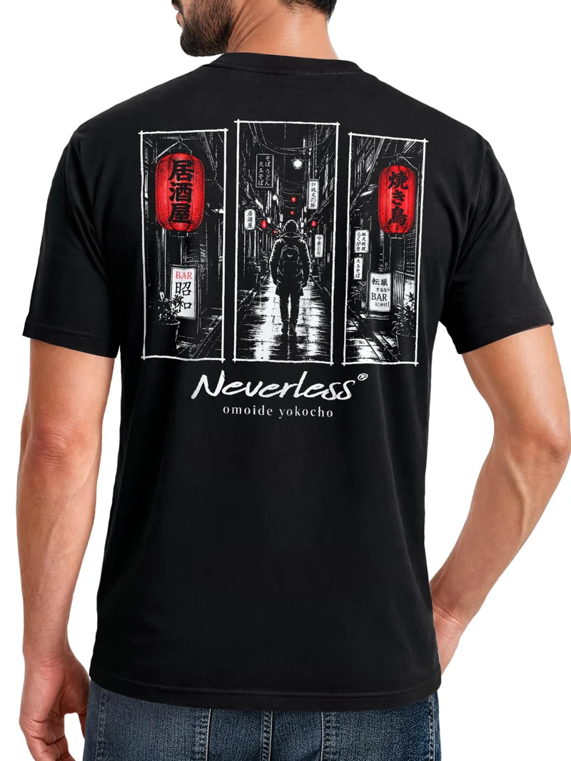 Herren T-Shirt Backprint - Omoide Yokocho - Baumwollshirt Männer Fashion Streetstyle Slim Fit