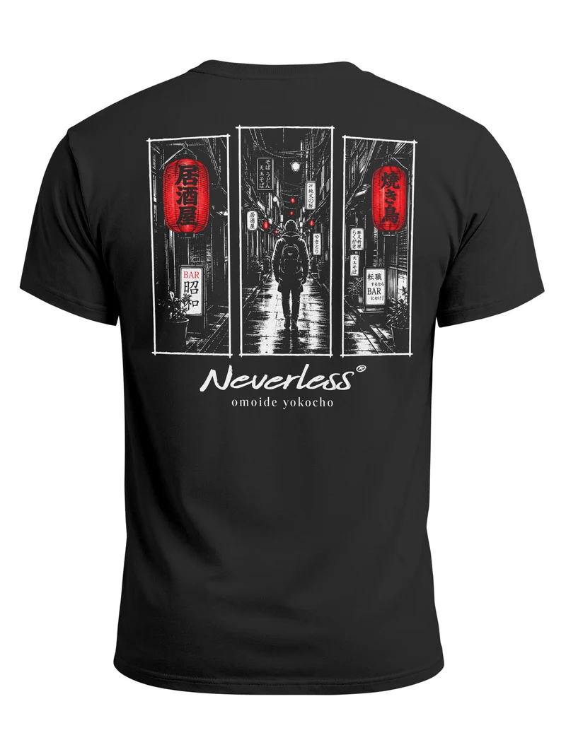 Herren T-Shirt Backprint - Omoide Yokocho - Baumwollshirt Männer Fashion Streetstyle Slim Fit