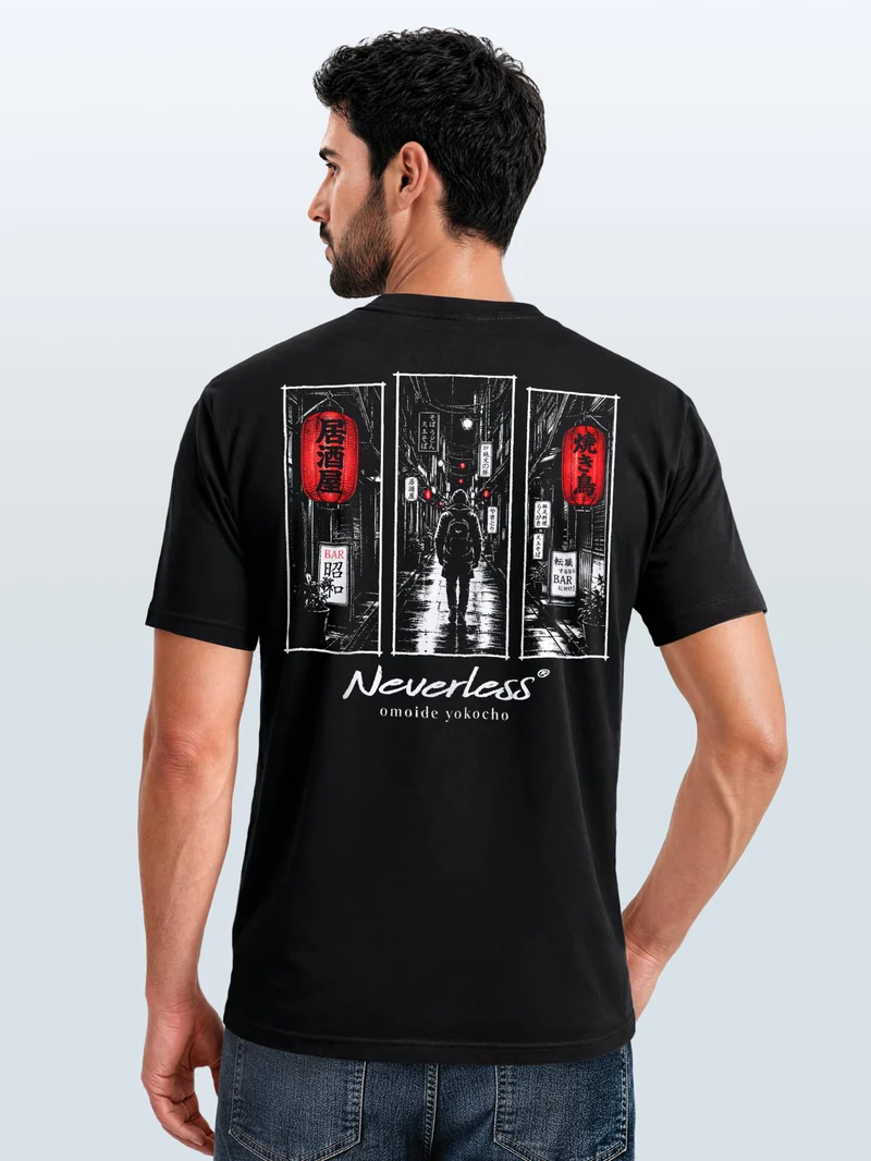 Herren T-Shirt Backprint - Omoide Yokocho - Baumwollshirt Männer Fashion Streetstyle Slim Fit