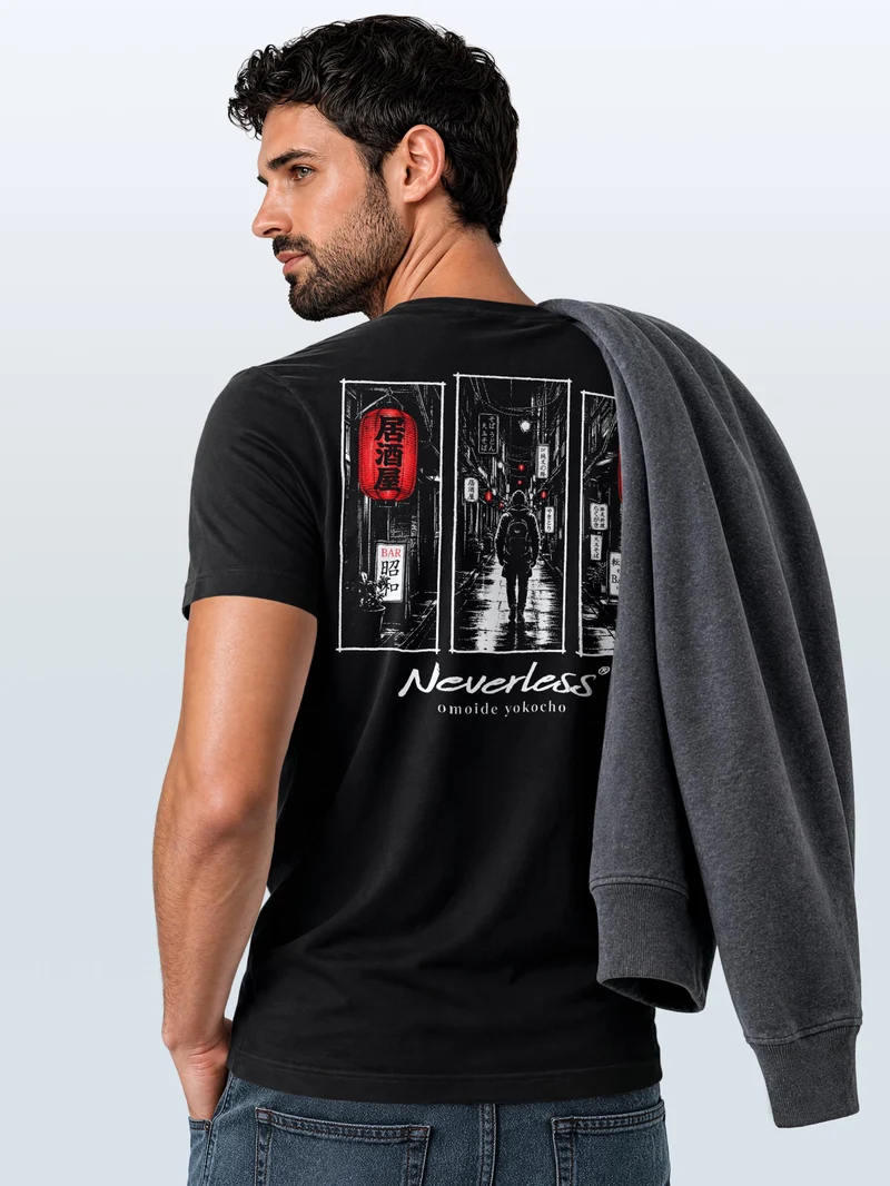 Herren T-Shirt Backprint - Omoide Yokocho - Baumwollshirt Männer Fashion Streetstyle Slim Fit