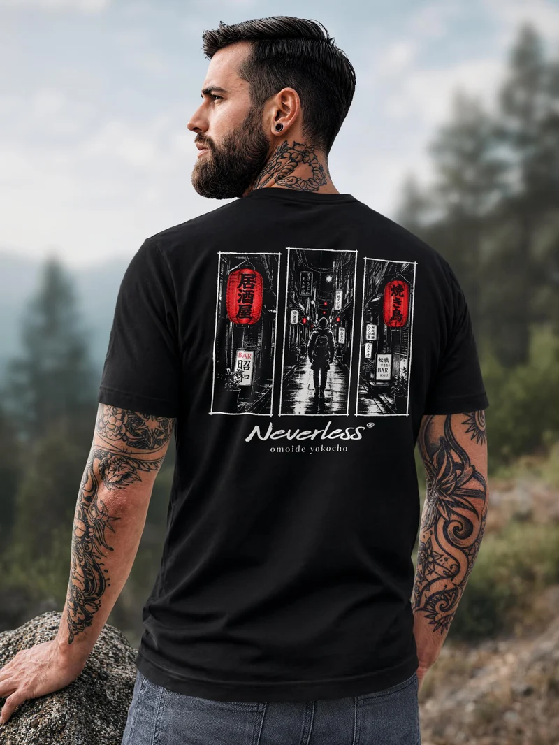 Herren T-Shirt Backprint - Omoide Yokocho - Baumwollshirt Männer Fashion Streetstyle Slim Fit