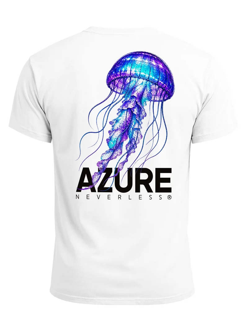 Herren T-Shirt Backprint - Qualle Azure - Baumwollshirt Männer Fashion Streetstyle Slim Fit