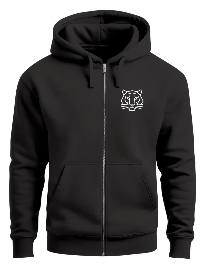 Herren Sweatjacke mit Kapuze Tiger Brust-Logo Aufdruck Zipjacke Zip-Hoodie Männer Fashion Streetstyle