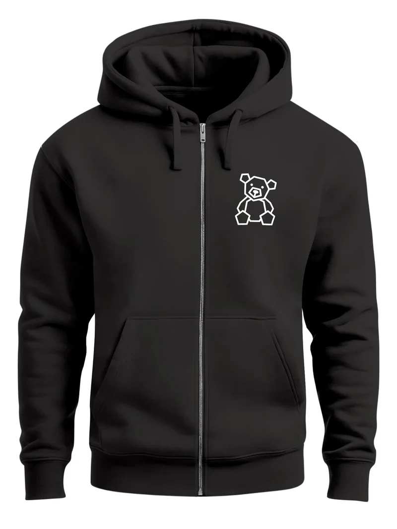 Herren Sweatjacke mit Kapuze Teddy Print Logo Zipjacke Zip-Hoodie Männer Fashion Streetstyle