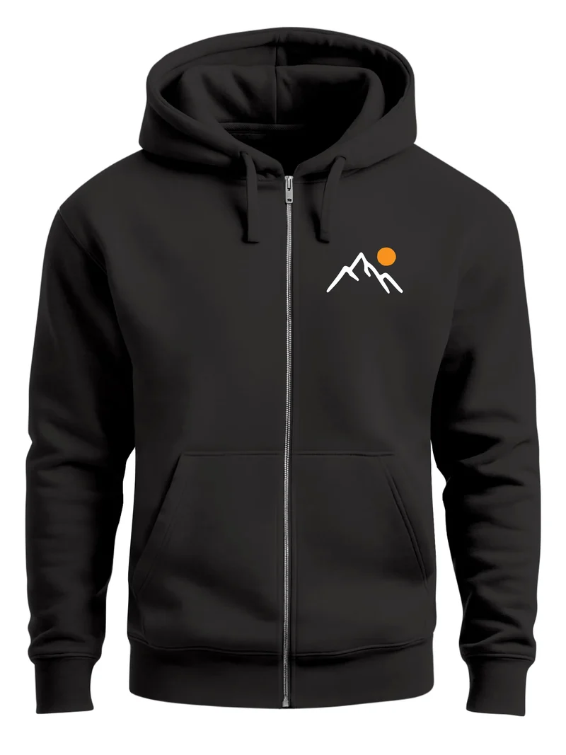 Herren Sweatjacke mit Kapuze Logo Print Berge Wandern Zipjacke Zip-Hoodie Männer Outdoor Fashion Streetstyle