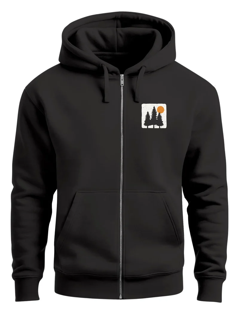 Herren Sweatjacke mit Kapuze Print Bäume Logo Sweatshirt Zipjacke Zip-Hoodie Männer Fashion Streetstyle