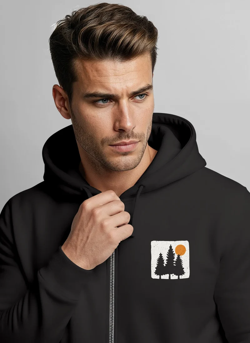 Herren Sweatjacke mit Kapuze Print Bäume Logo Sweatshirt Zipjacke Zip-Hoodie Männer Fashion Streetstyle