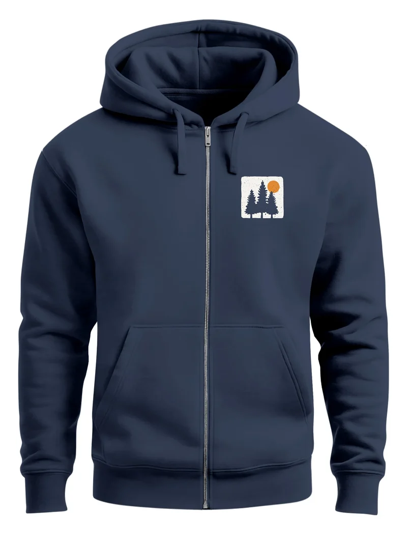 Herren Sweatjacke mit Kapuze Print Bäume Logo Sweatshirt Zipjacke Zip-Hoodie Männer Fashion Streetstyle