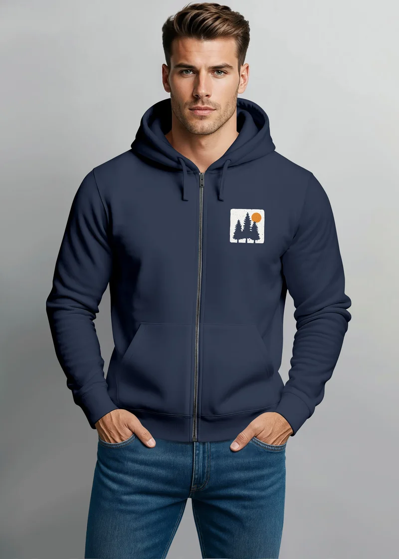 Herren Sweatjacke mit Kapuze Print Bäume Logo Sweatshirt Zipjacke Zip-Hoodie Männer Fashion Streetstyle