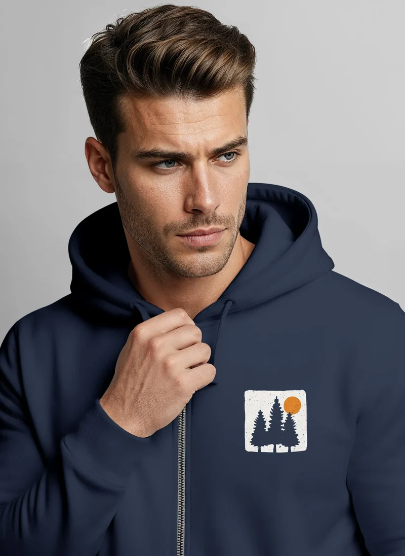Herren Sweatjacke mit Kapuze Print Bäume Logo Sweatshirt Zipjacke Zip-Hoodie Männer Fashion Streetstyle