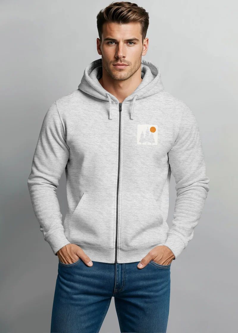 Herren Sweatjacke mit Kapuze Print Bäume Logo Sweatshirt Zipjacke Zip-Hoodie Männer Fashion Streetstyle