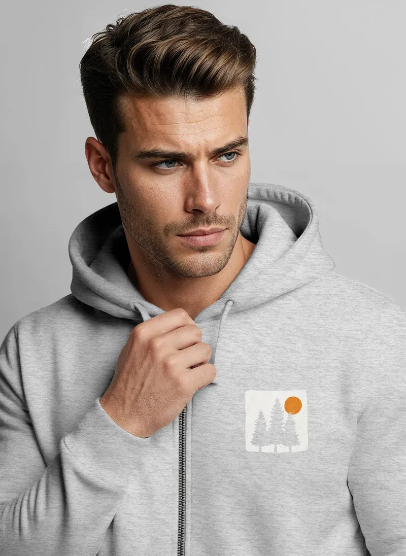 Herren Sweatjacke mit Kapuze Print Bäume Logo Sweatshirt Zipjacke Zip-Hoodie Männer Fashion Streetstyle