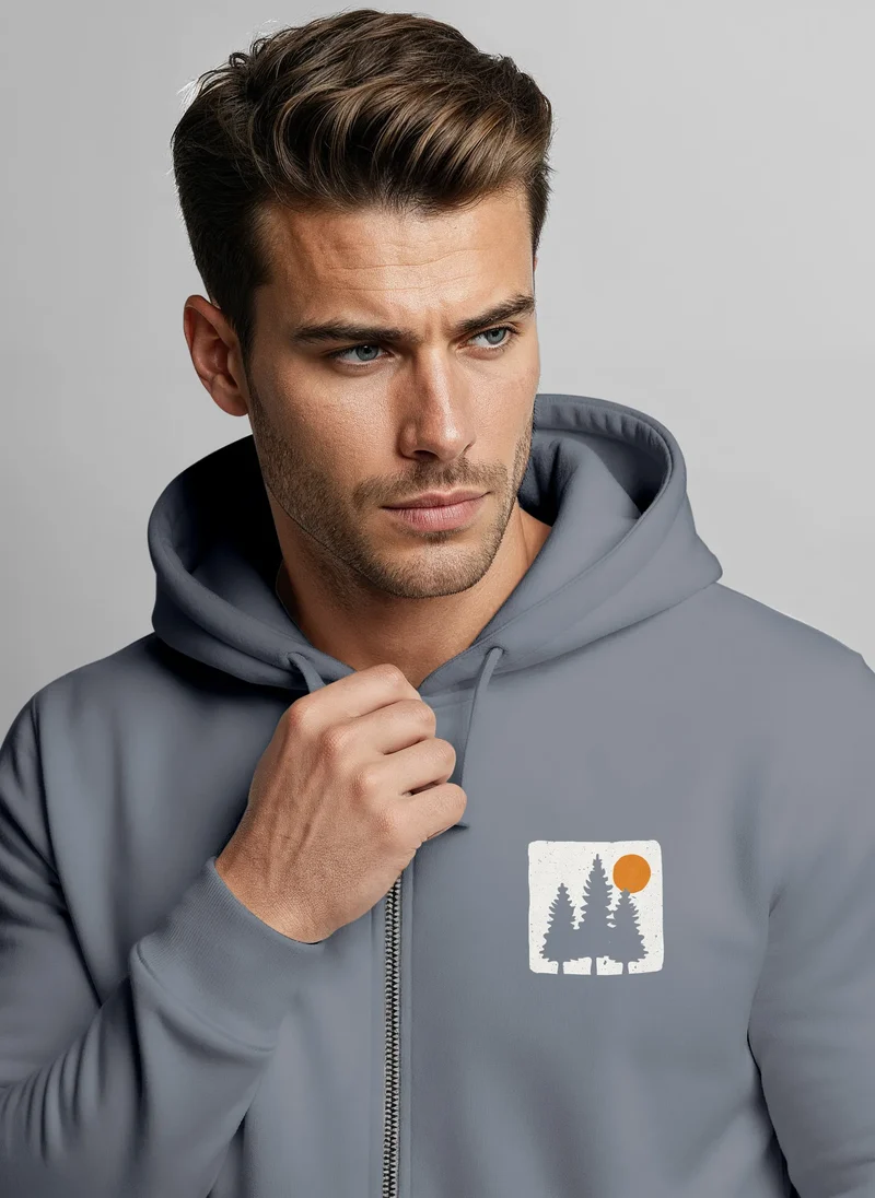 Herren Sweatjacke mit Kapuze Print Bäume Logo Sweatshirt Zipjacke Zip-Hoodie Männer Fashion Streetstyle