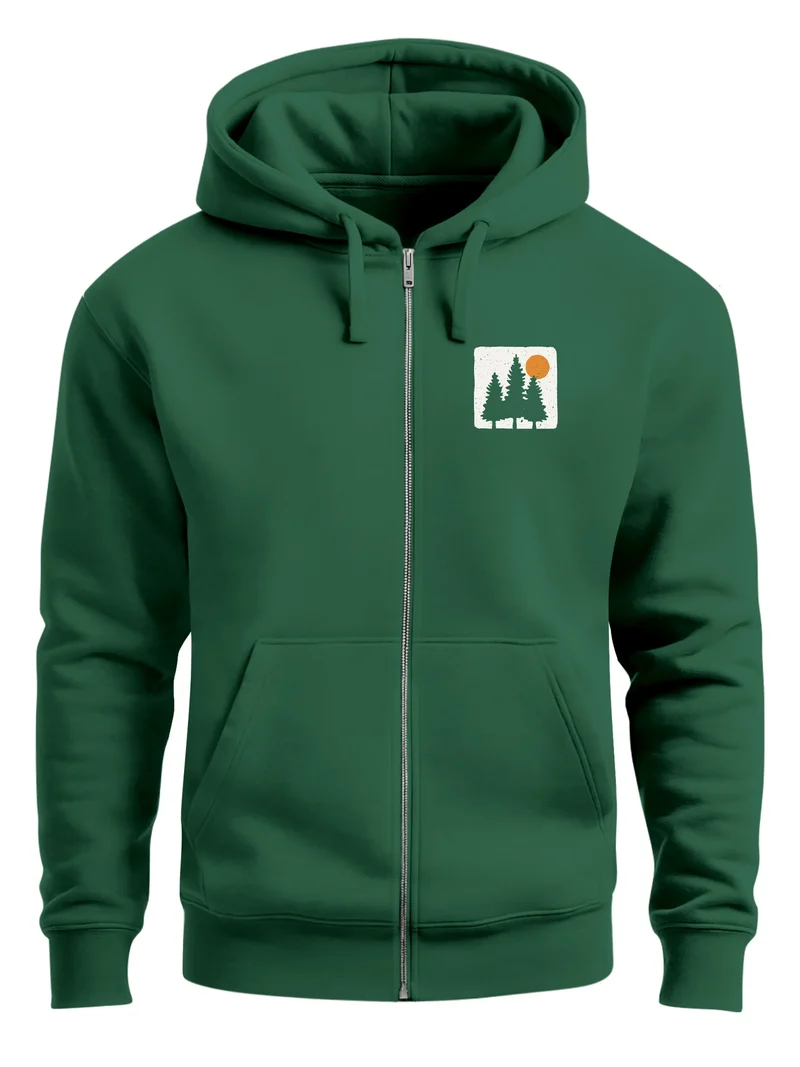 Herren Sweatjacke mit Kapuze Print Bäume Logo Sweatshirt Zipjacke Zip-Hoodie Männer Fashion Streetstyle