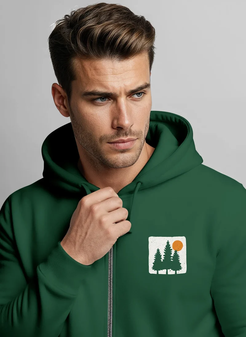 Herren Sweatjacke mit Kapuze Print Bäume Logo Sweatshirt Zipjacke Zip-Hoodie Männer Fashion Streetstyle