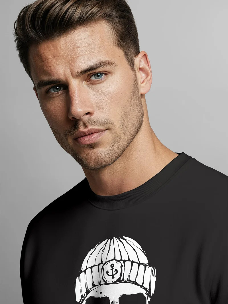 Sweatshirt Herren ohne Kapuze Frontprint Moin Skull Totenkopf Anker Nordic Streetwear Pullover Fashion