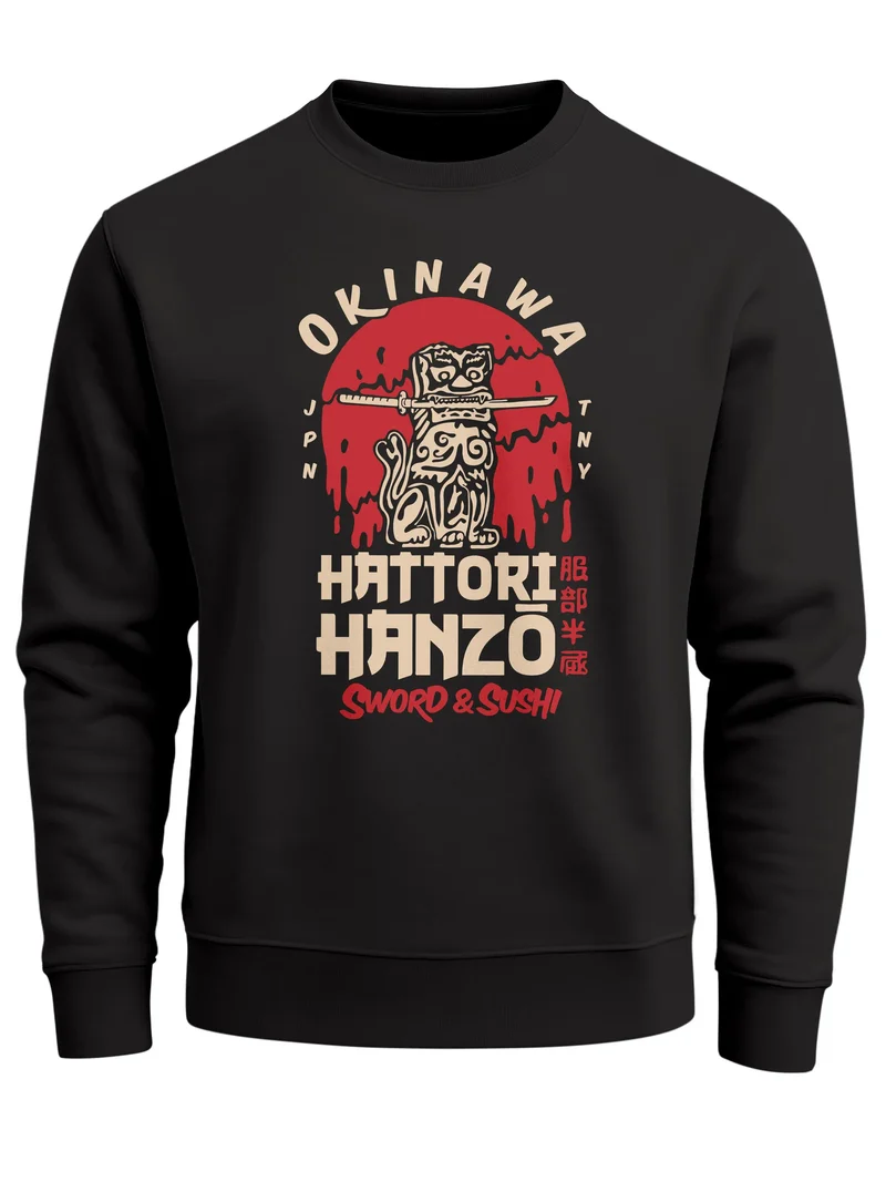 Sweatshirt Herren Frontprint Hattori Hanzo Pullover mit Grafik-Print Japan Okinawa Fashion Streetwear