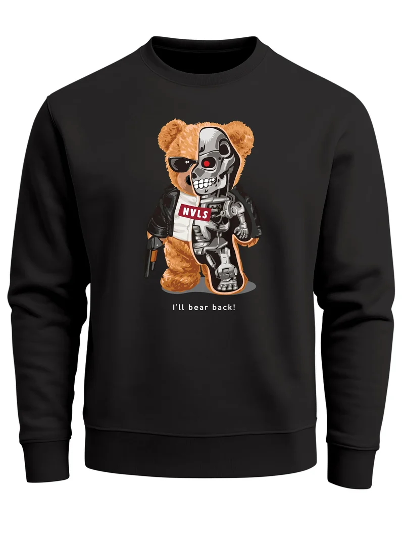 Sweatshirt Herren Frontprint Pullover mit Print I’ll Bear Back Teddy mit Cyborg Design Fun Streetwear Fashion