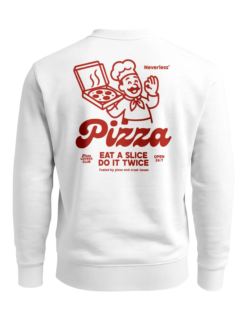 Sweatshirt Herren Pullover mit Backprint Pizza Eat a Slice Fashion Streetwear Fun Food Print Retro Style