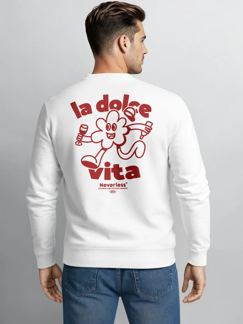 Sweatshirt Herren Pullover mit Backprint La Dolce Vita Design Italian Fun Fashion Streetwear