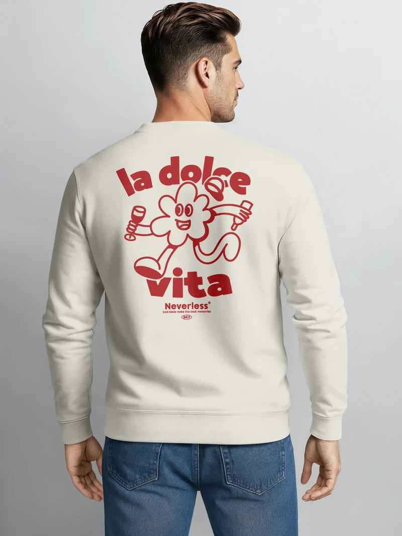 Sweatshirt Herren Pullover mit Backprint La Dolce Vita Design Italian Fun Fashion Streetwear