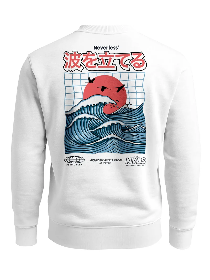 Sweatshirt Herren Pullover mit Backprint Rising Wave | Japan Design mit Wellenmotiv Fashion Streetwear