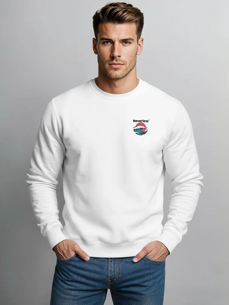 Sweatshirt Herren Pullover mit Backprint Rising Wave | Japan Design mit Wellenmotiv Fashion Streetwear