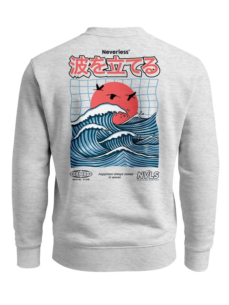 Sweatshirt Herren Pullover mit Backprint Rising Wave | Japan Design mit Wellenmotiv Fashion Streetwear