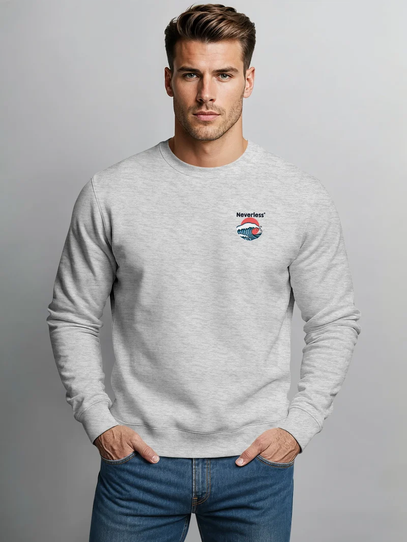 Sweatshirt Herren Pullover mit Backprint Rising Wave | Japan Design mit Wellenmotiv Fashion Streetwear